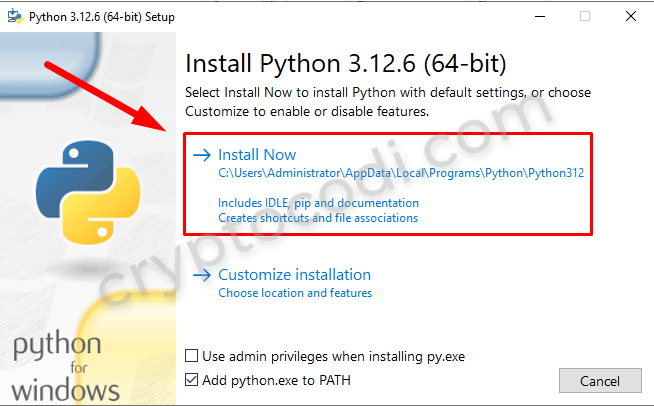 Встановлення Python, встановлення (Install Now)