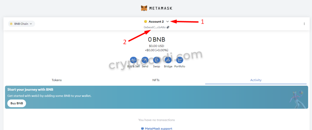 MetaMask - створення декількох гаманців, новий акаунт створено