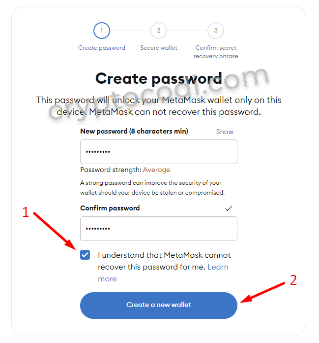 MetaMask - Створення гаманця, підтвердження пароля
