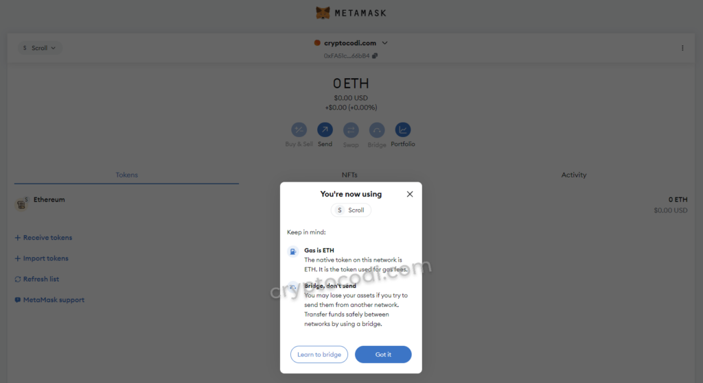 MetaMask - Додавання мережі через ChainList, успішне додавання Scroll