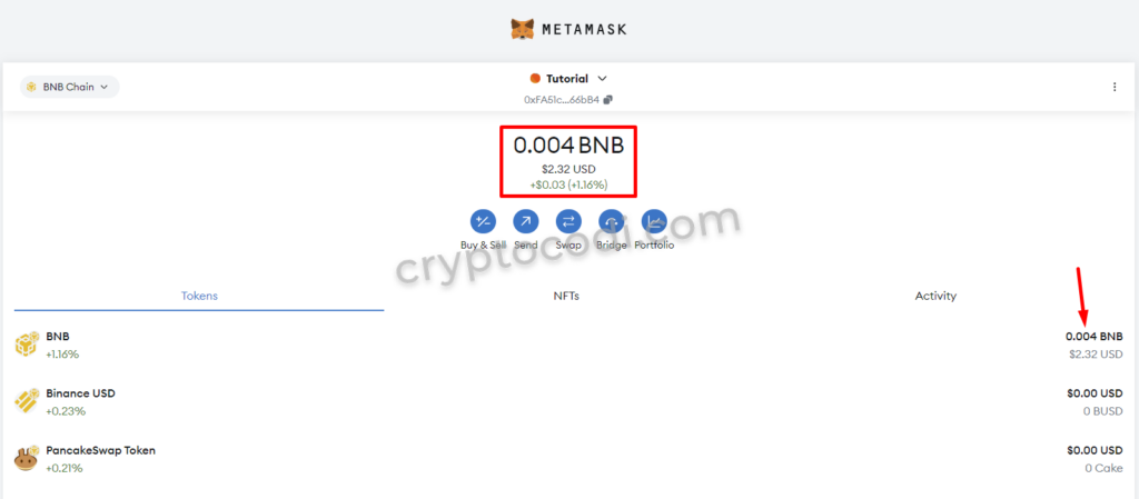 MetaMask - Отримання токенів, BNB отримано