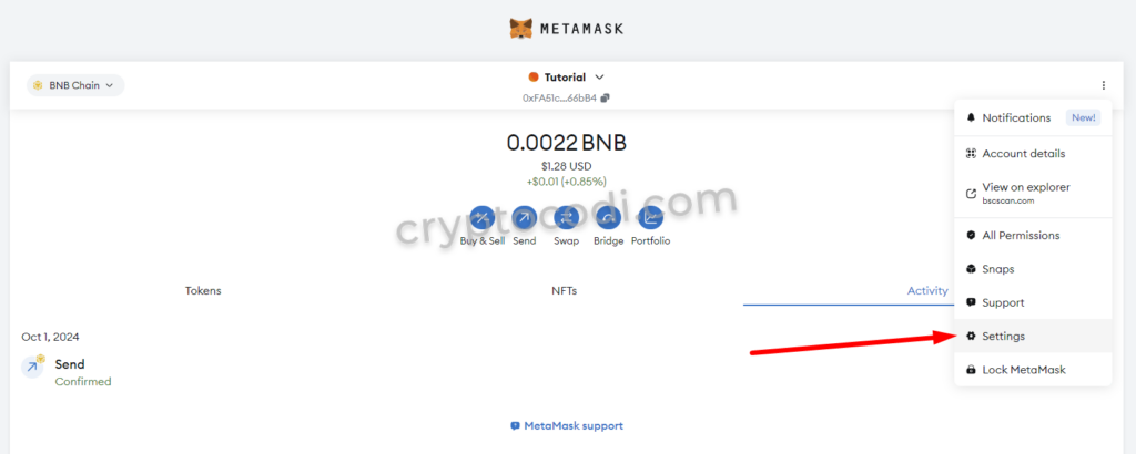 MetaMask - Експорт MEMO, налаштування