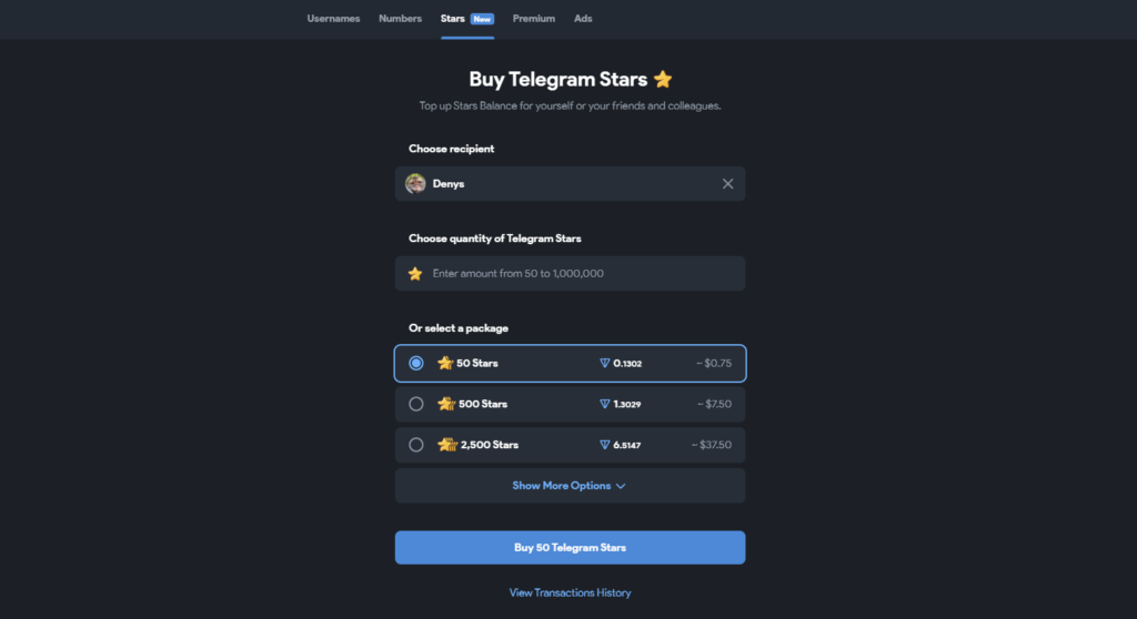 Telegram Stars Fragment